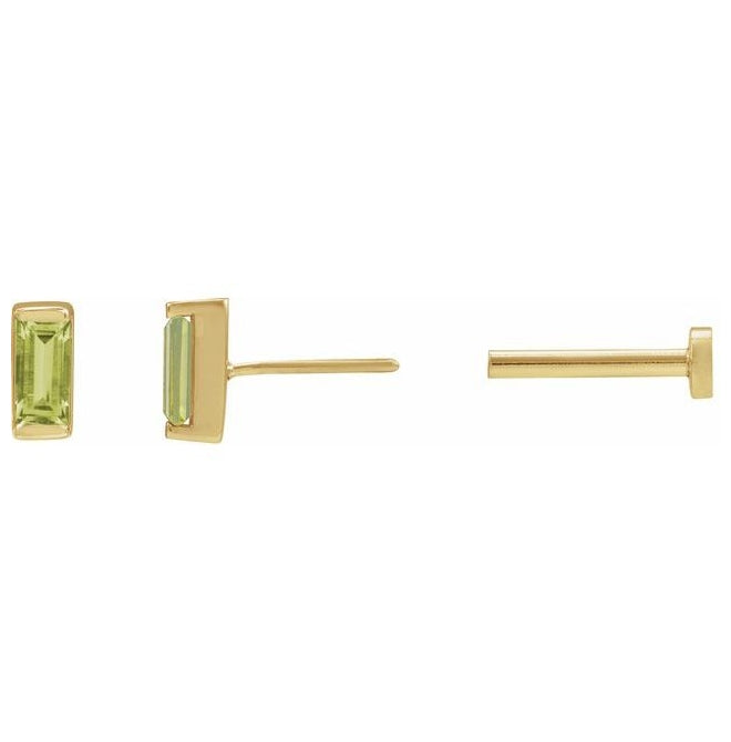 14K Yellow Gold Straight Baguette Each 4 X 2 Mm Tension Back Polished Natural Peridot Channel-Set Earring