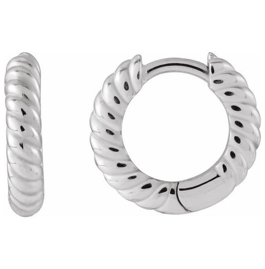 14K White Gold Right Hinged Rope Hoop Earring