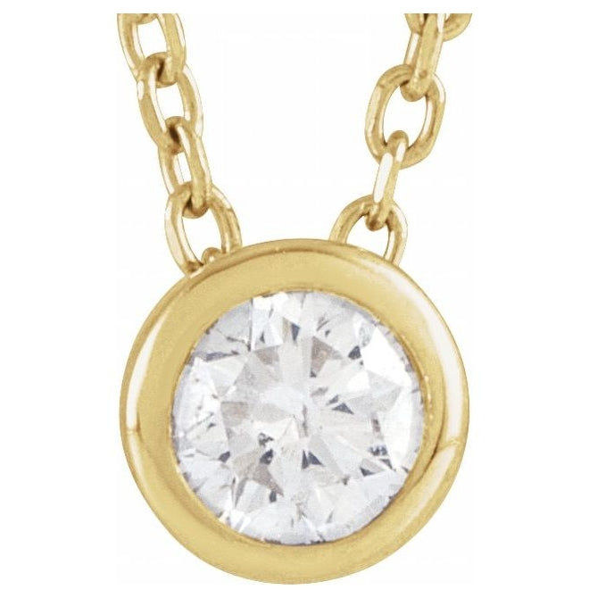 14K Yellow Gold Round 3.6Mm Si1-Si2, G-H 16-18 In Polished 1/6 Ct Lab Grown Diamond Solitaire Bezel-Set Necklace