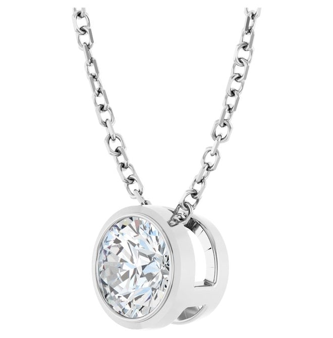Sterling Silver Round 5.2Mm Si1-Si2, G-H 16-18 In Polished 1/2 Ct Lab-Grown Diamond Solitaire Bezel-Set Necklace