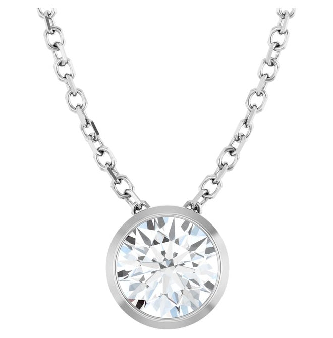 Sterling Silver Round 5.2Mm Si1-Si2, G-H 16-18 In Polished 1/2 Ct Lab-Grown Diamond Solitaire Bezel-Set Necklace