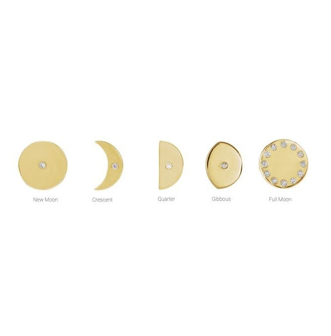 14K Yellow Gold .0025 CT Natural Diamond Crescent Moon Phase Earring