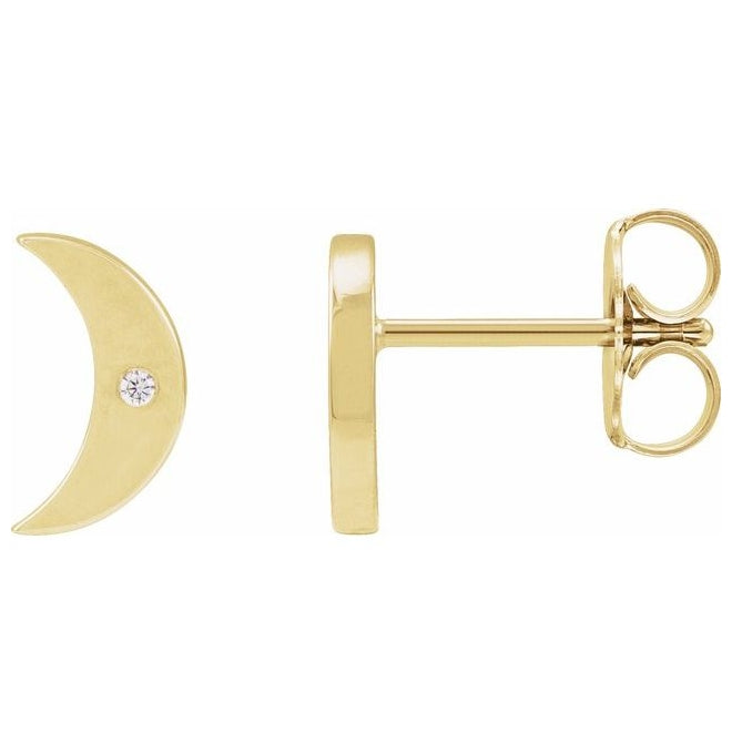 14K Yellow Gold .0025 CT Natural Diamond Crescent Moon Phase Earring