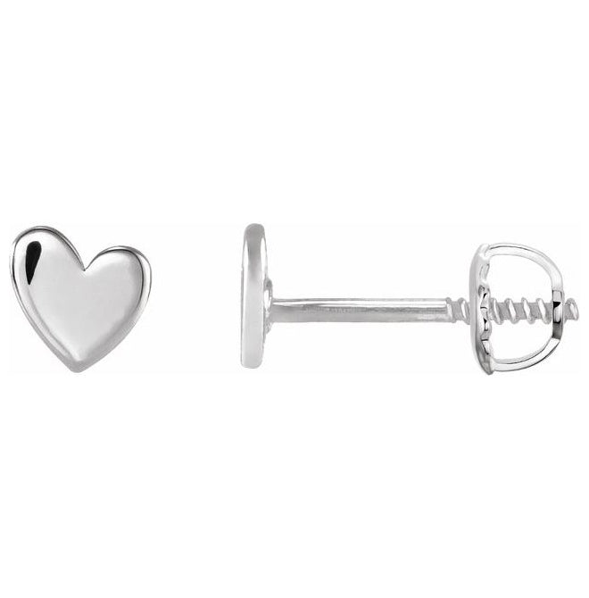 Platinum 4 X 4 Mm Pair Threaded Backs.377 In Polished Asymmetrical Heart Earrings