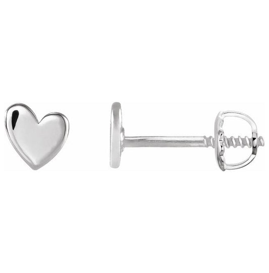Platinum 4 X 4 Mm Pair Threaded Backs.377 In Polished Asymmetrical Heart Earrings