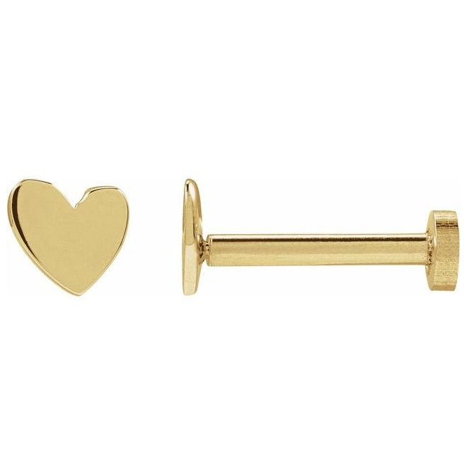14K Yellow Gold 4 X 4 Mm Right Tension Back 6 Mm Polished Assymetrical Heart Earring With Press Fit Post And Back