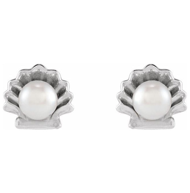 Sterling Silver Cultured White Seed Pearl Shell Earrings