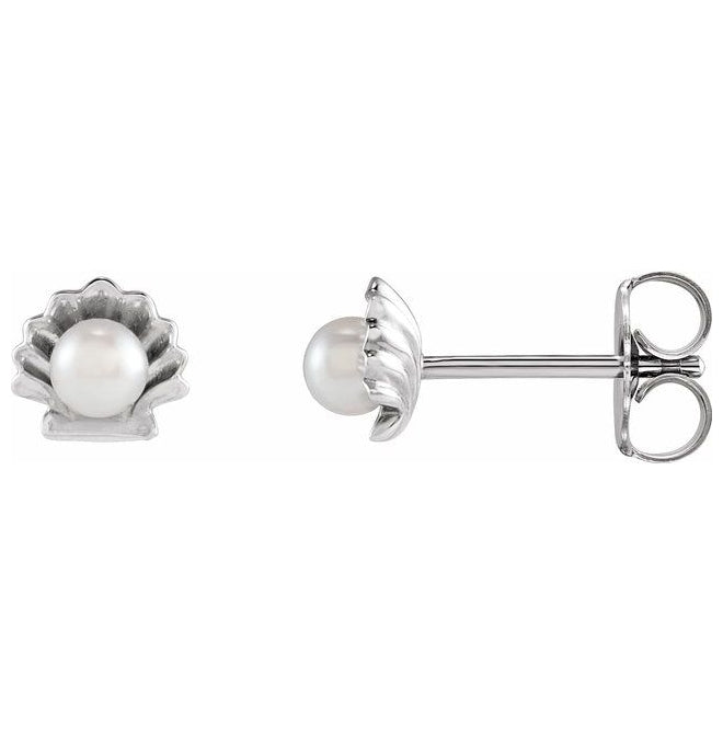 Sterling Silver Cultured White Seed Pearl Shell Earrings
