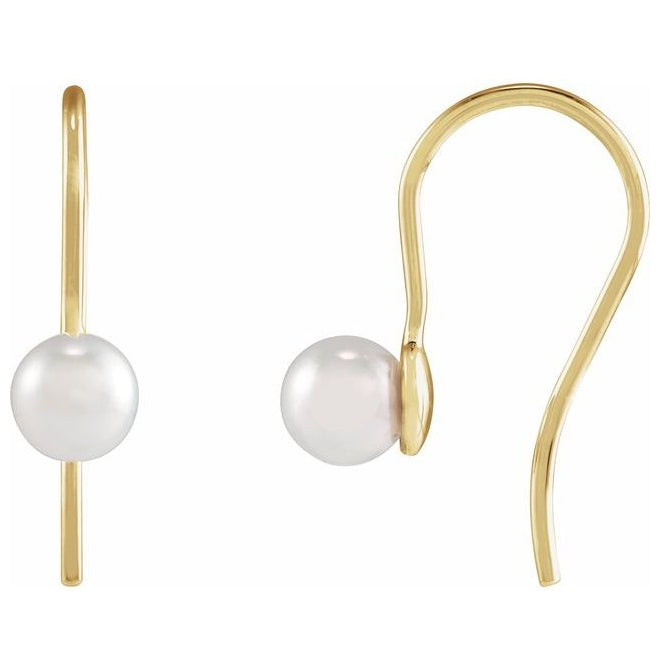 14K Yellow Gold Cultured White Akoya Pearl Wire Earrings