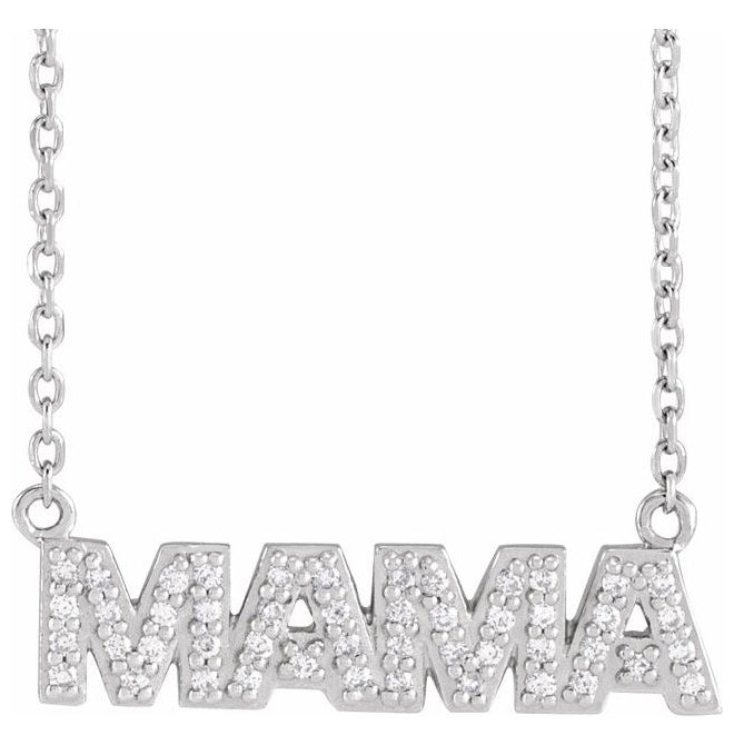 14K White Gold Round I1, G-H 18 In Polished 1/10 Ctw Natural Diamond Mama Necklace