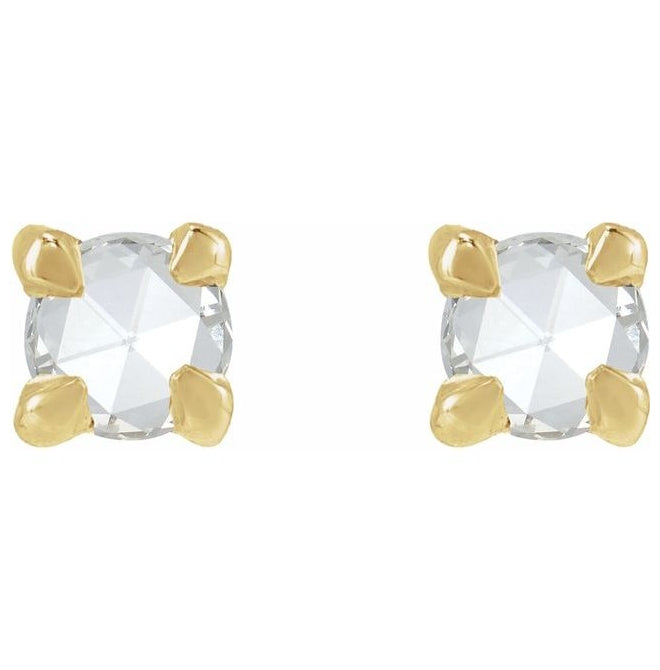 14K Yellow Gold 2.5 Mm Round Each Tension Back 6 Mm Polished .04 Ct Natural Rosecut Diamond 4-Claw Prong Earring With Press Fit Back