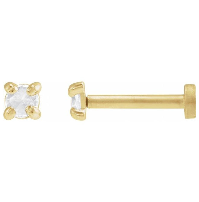 14K Yellow Gold 2.5 Mm Round Each Tension Back 6 Mm Polished .04 Ct Natural Rosecut Diamond 4-Claw Prong Earring With Press Fit Back