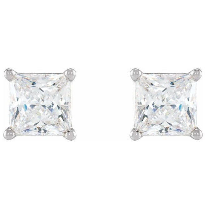 14K White Gold Square 2.75 X 2.75 Mm Pair .37 In Polished 1/5 Ctw Natural Diamond 4-Prong Lightweight Solitaire Earrings With Friction Post