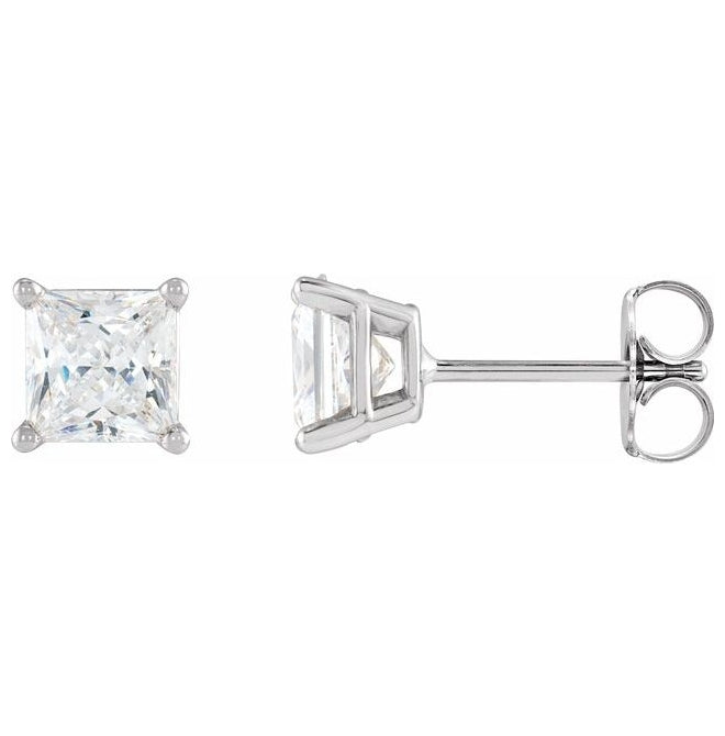 14K White Gold Square 2.75 X 2.75 Mm Pair .37 In Polished 1/5 Ctw Natural Diamond 4-Prong Lightweight Solitaire Earrings With Friction Post