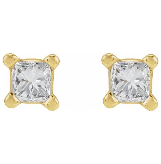 14K Yellow Gold Square Each Tension Back 6 Mm Polished Natural Diamond Lightweight Earring