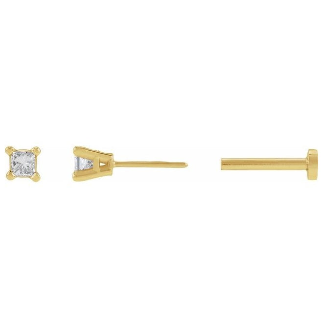 14K Yellow Gold Square Each Tension Back 6 Mm Polished Natural Diamond Lightweight Earring