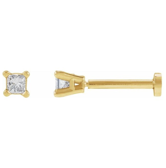 14K Yellow Gold Square Each Tension Back 6 Mm Polished Natural Diamond Lightweight Earring