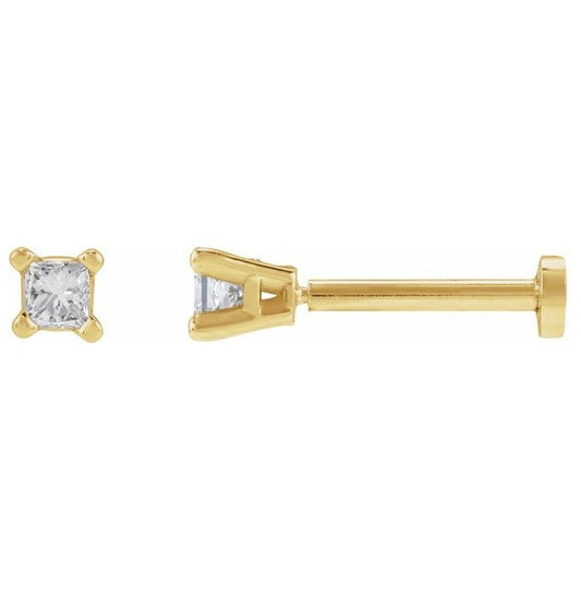 14K Yellow Gold Square Each Tension Back 6 Mm Polished Natural Diamond Lightweight Earring