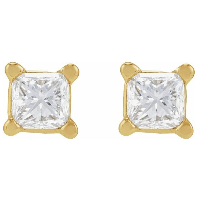 14K Yellow Gold Square Each Tension Back 6 Mm Polished Natural Diamond Lightweight Earring