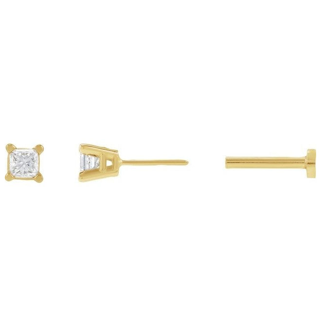 14K Yellow Gold Square Each Tension Back 6 Mm Polished Natural Diamond Lightweight Earring