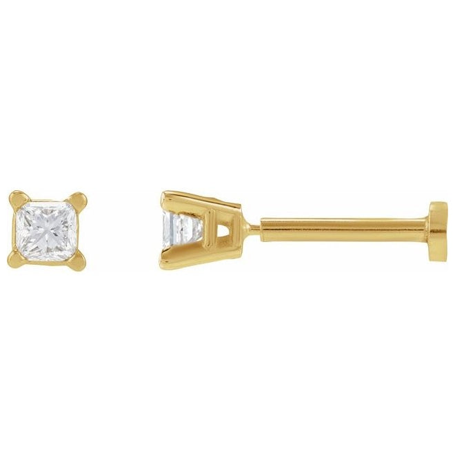 14K Yellow Gold Square Each Tension Back 6 Mm Polished Natural Diamond Lightweight Earring