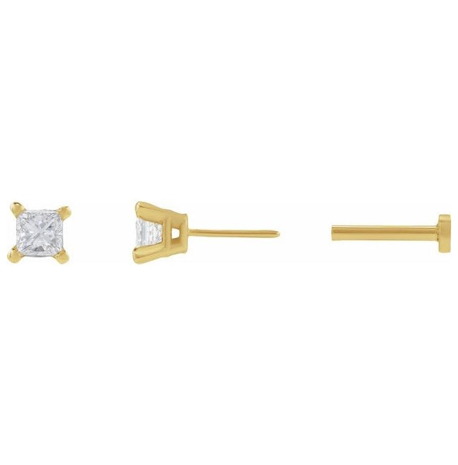 14K Yellow Gold Square Each Tension Back 6 Mm Polished Natural Diamond Lightweight Earring
