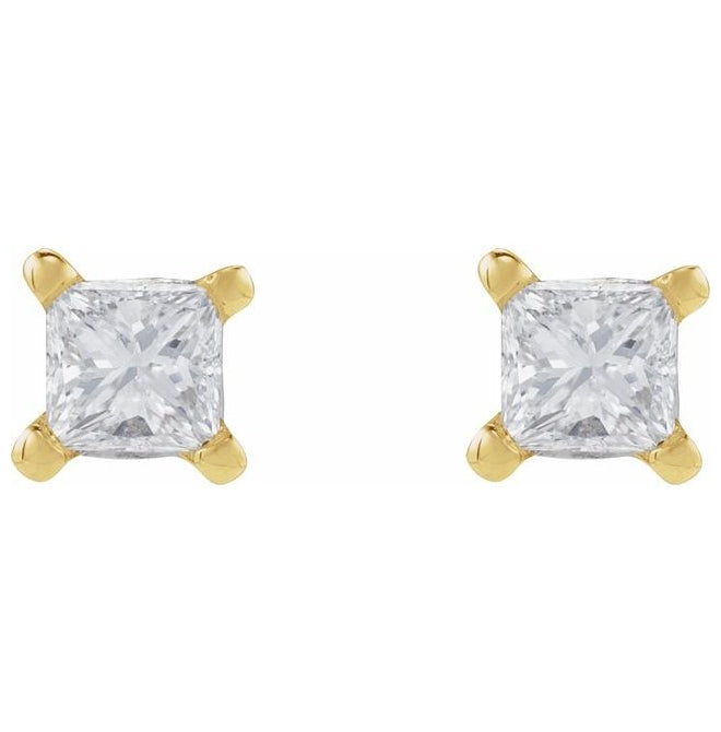14K Yellow Gold Square Each Tension Back 6 Mm Polished Natural Diamond Lightweight Earring