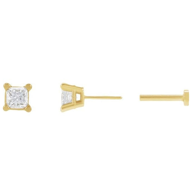 14K Yellow Gold Square Each Tension Back 6 Mm Polished Natural Diamond Lightweight Earring