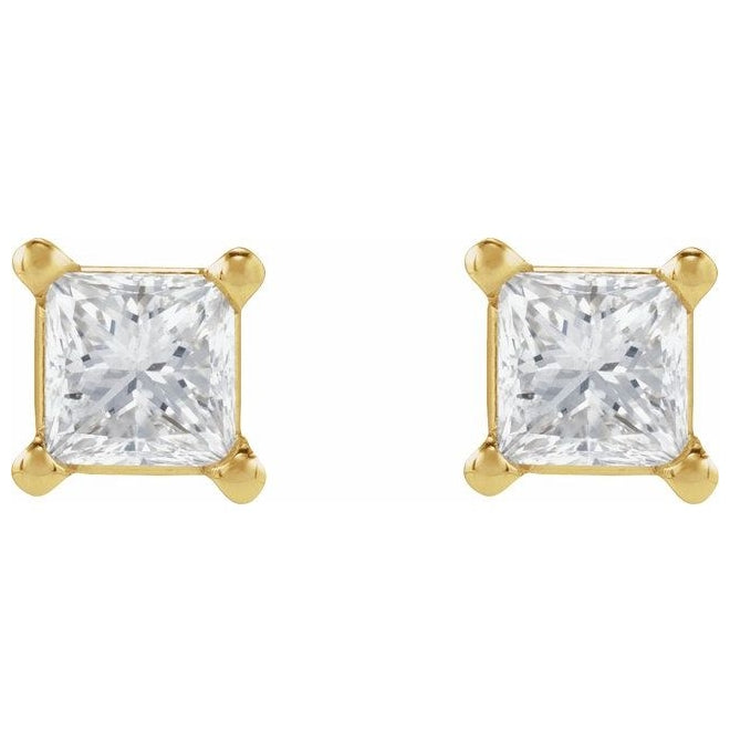14K Yellow Gold Square Each Tension Back 6 Mm Polished Natural Diamond Lightweight Earring