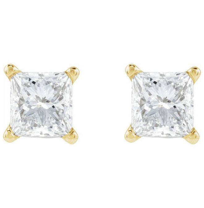 14K Yellow Gold Square Each Tension Back 6 Mm Polished Natural Diamond Lightweight Earring