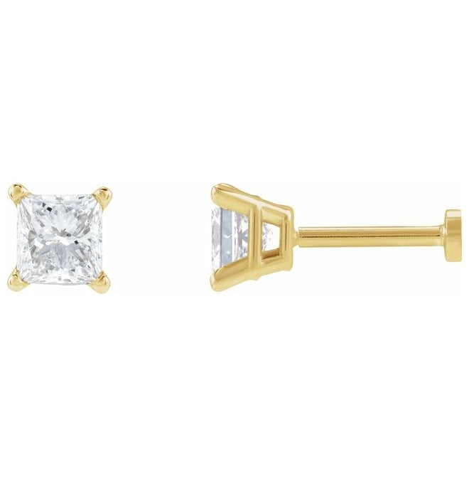 14K Yellow Gold Square Each Tension Back 6 Mm Polished Natural Diamond Lightweight Earring