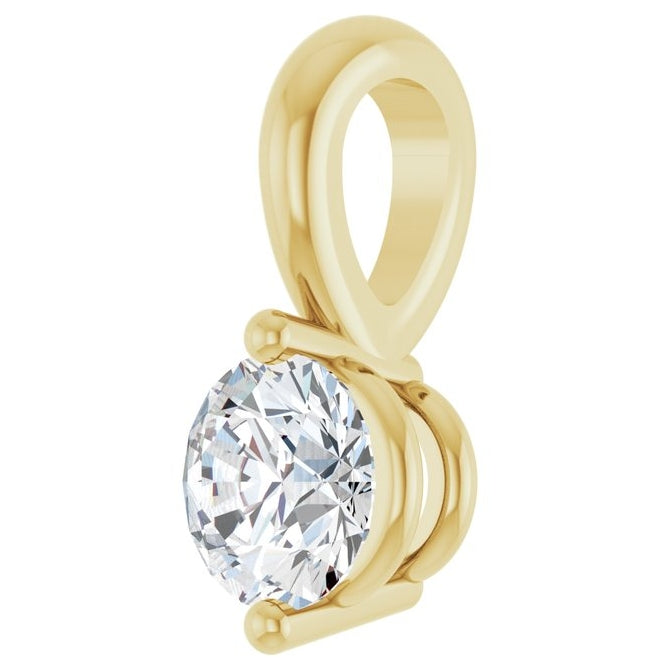 14K Yellow Gold Round 4Mm I1, G-H Polished 1/5 Ct Natural Diamond 2-Prong Solitaire Basket Pendant