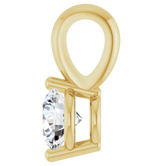 14K Yellow Gold Round 4Mm I1, G-H Polished 1/5 Ct Natural Diamond 2-Prong Solitaire Basket Pendant