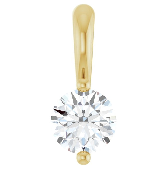 14K Yellow Gold Round 4Mm I1, G-H Polished 1/5 Ct Natural Diamond 2-Prong Solitaire Basket Pendant