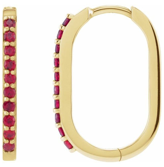 14K Yellow Gold 1.6 Mm Round 1.5 Mm Pair Hinged Polished Lab-Grown Ruby Hoop Earrings