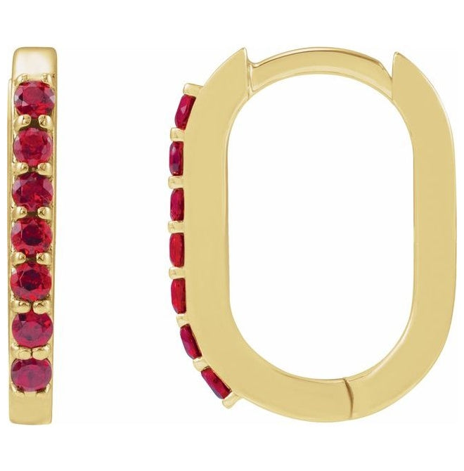 14K Yellow Gold 1.6 Mm Round 1.5 Mm Pair Hinged Polished Lab-Grown Ruby Hoop Earrings