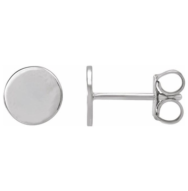 18K White Gold 6.3 X 6.3 Mm Pair Friction Backs Polished Engravable Disc Earrings