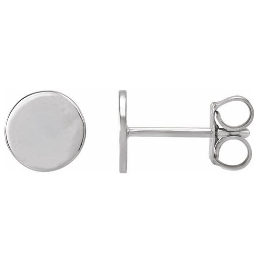 18K White Gold 6.3 X 6.3 Mm Pair Friction Backs Polished Engravable Disc Earrings