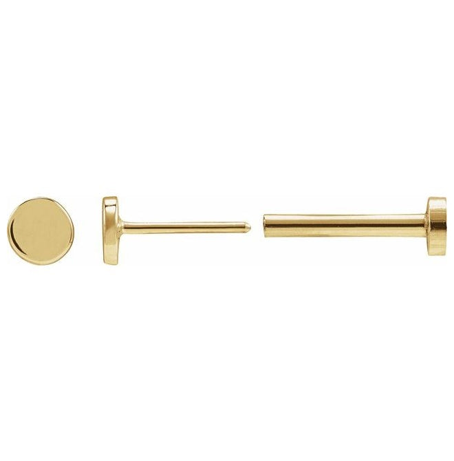 14K Yellow Gold 3 X 3 Mm Pair Tension Back Polished Engravable Disc Earrings With Press Fit Posts And Backs