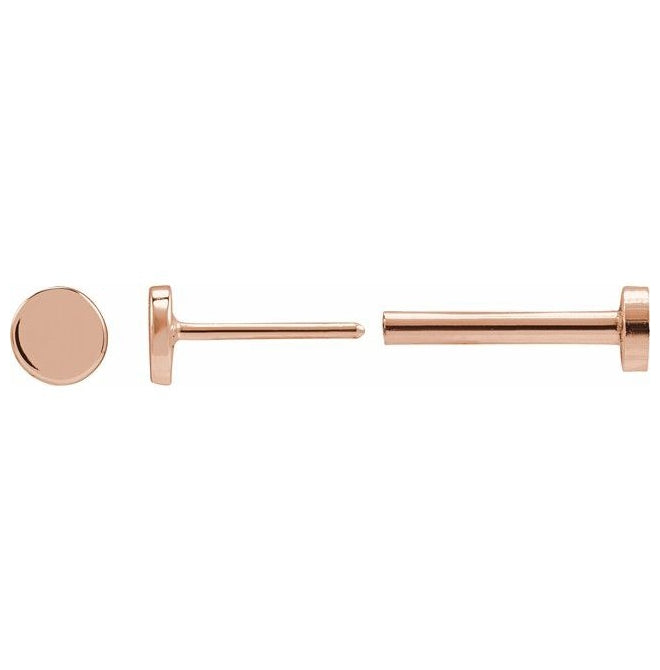 14K Yellow Or Rose Gold 3 X 3 Mm Each Tension Back Polished Engravable Disc Earring With Press Fit Post And Back