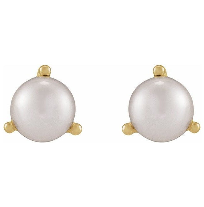 14K Yellow Gold Each Tension Back Polished Cultured White Seed Pearl 3-Prong Earring
