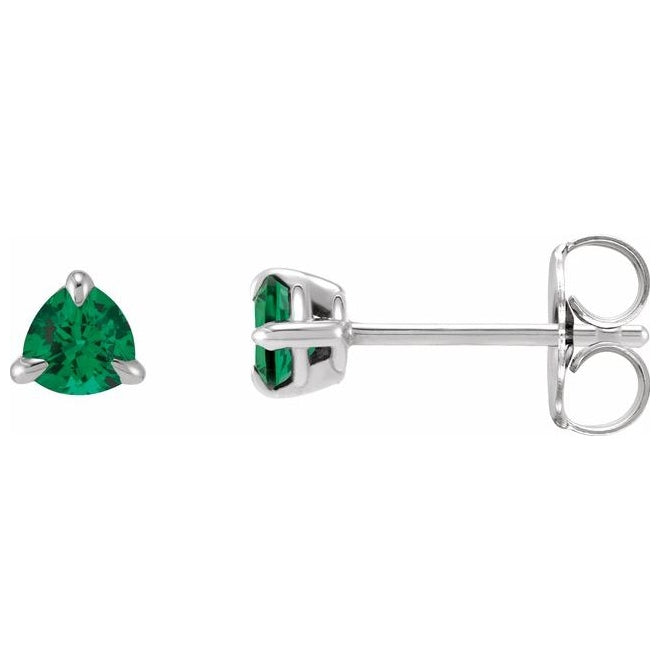 14K White Gold 3.5 mm Natural Emerald Stud Earrings