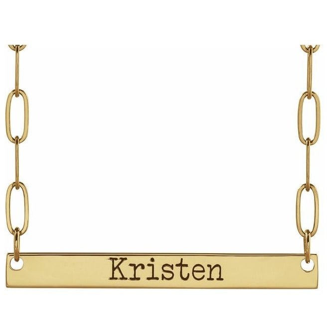 14K Yellow Gold Or Sterling Silver 26 X 3.5 Mm Polished Engravable Bar Necklace