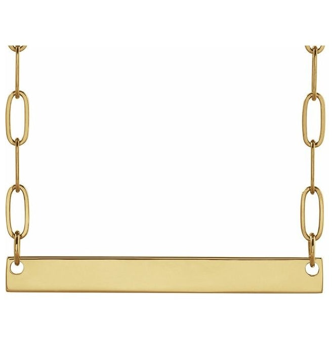 14K Yellow Gold Or Sterling Silver 26 X 3.5 Mm Polished Engravable Bar Necklace