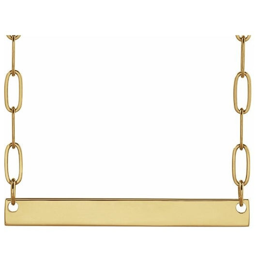 14K Yellow Gold Or Sterling Silver 26 X 3.5 Mm Polished Engravable Bar Necklace