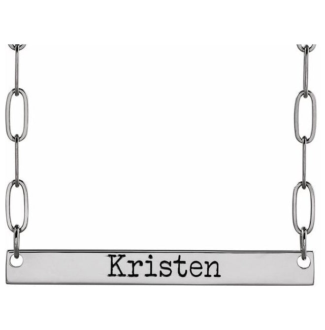 14K Yellow Gold Or Sterling Silver 26 X 3.5 Mm Polished Engravable Bar Necklace