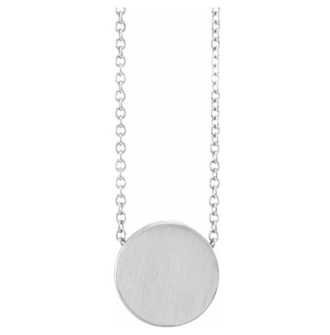 14K White Gold 10 X 10 Mm 16-18 In Polished Engravable Disc Necklace