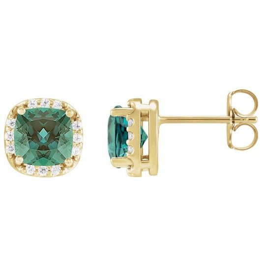 14K Yellow Gold Lab-Grown Alexandrite & 1/10 CTW Natural Diamond Halo-Style Earrings