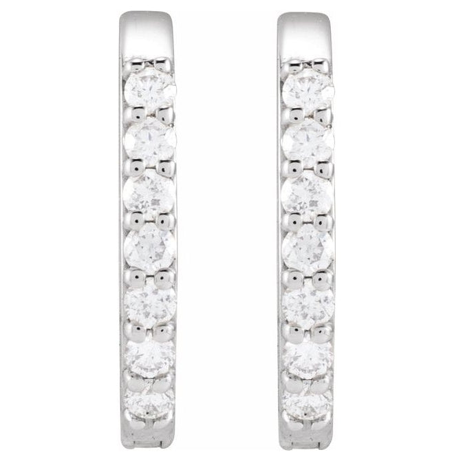 14K Yellow Or White Gold 15 X 10.6 Mm 1.6 Mm Round 1Mm Pair Hinged Polished 1/6 Ctw Natural Diamond Elongated Hoop Earrings