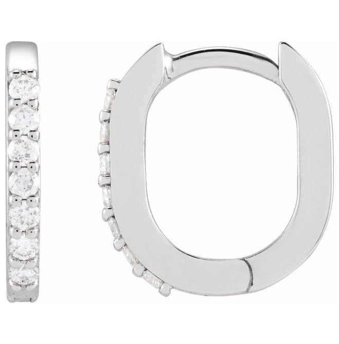 14K Yellow Or White Gold 15 X 10.6 Mm 1.6 Mm Round 1Mm Pair Hinged Polished 1/6 Ctw Natural Diamond Elongated Hoop Earrings
